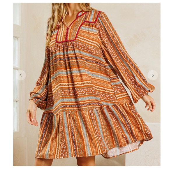 40 Fabulous Boho Printed caftan Style Long Balloon Sleeve Midi Dress - Picture 6 of 6